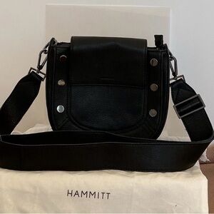 NWOT Hammitt Kayce Black Pebble Leather Magnetic Saddle Crossbody Bag Large